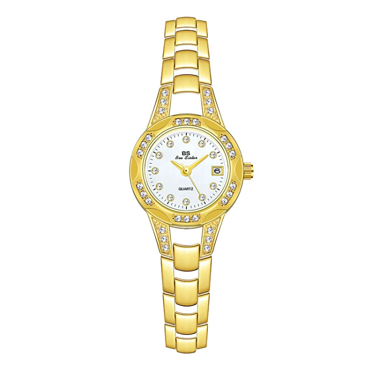 BS Bee Sister FA1679 Ladies Diamond Chain Watch Cute Small Round Watch With Calendar(Gold)