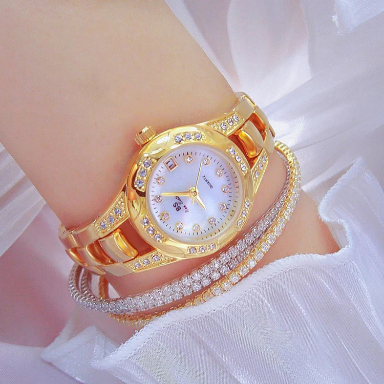 BS Bee Sister FA1679 Ladies Diamond Chain Watch Cute Small Round Watch With Calendar(Gold) - Image 2