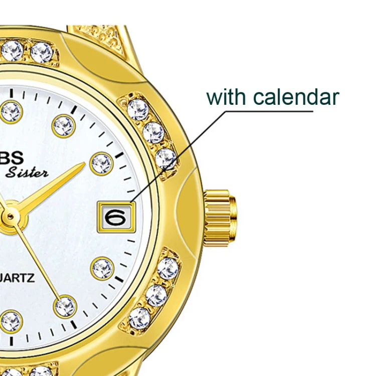 BS Bee Sister FA1679 Ladies Diamond Chain Watch Cute Small Round Watch With Calendar(Gold) - Image 5