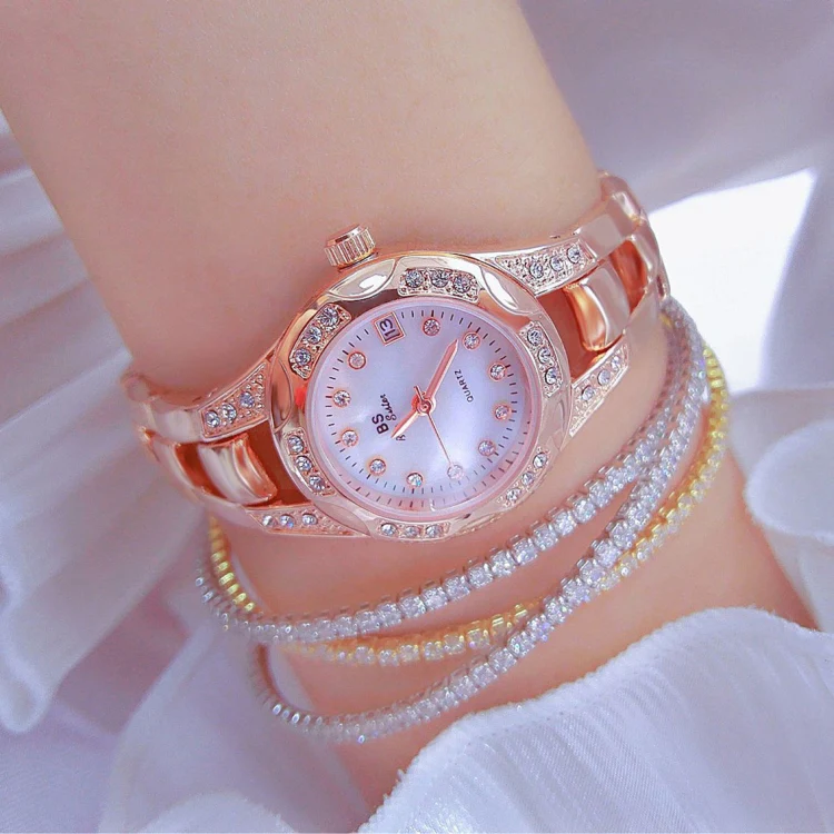 BS Bee Sister FA1679 Ladies Diamond Chain Watch Cute Small Round Watch With Calendar(Rose Gold) - Image 2