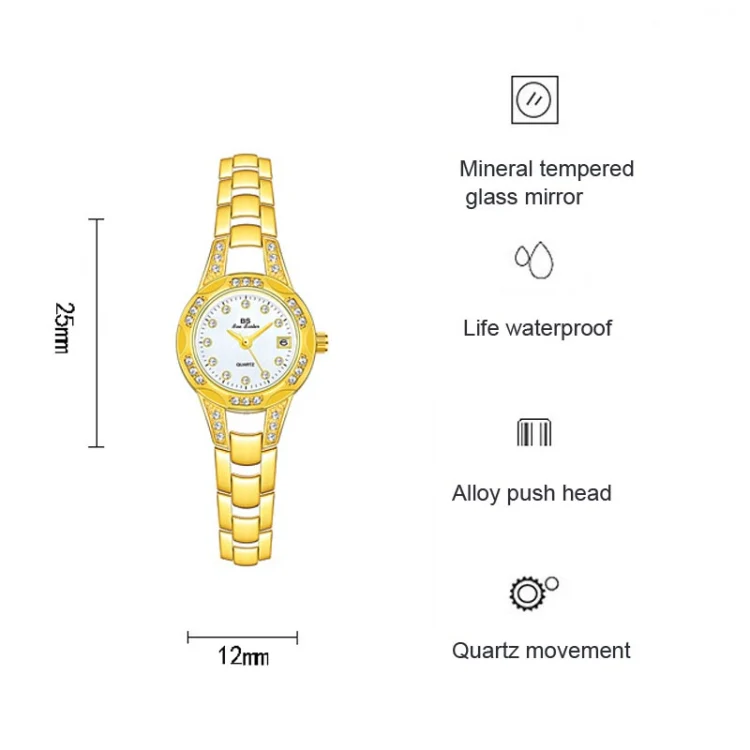 BS Bee Sister FA1679 Ladies Diamond Chain Watch Cute Small Round Watch With Calendar(Rose Gold) - Image 4