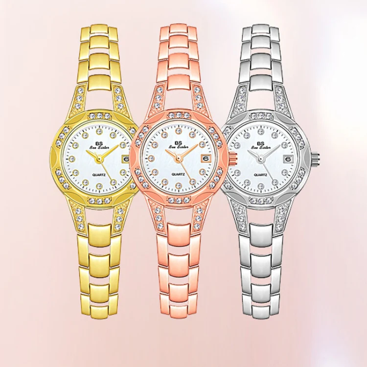 BS Bee Sister FA1679 Ladies Diamond Chain Watch Cute Small Round Watch With Calendar(Silver) - Image 2