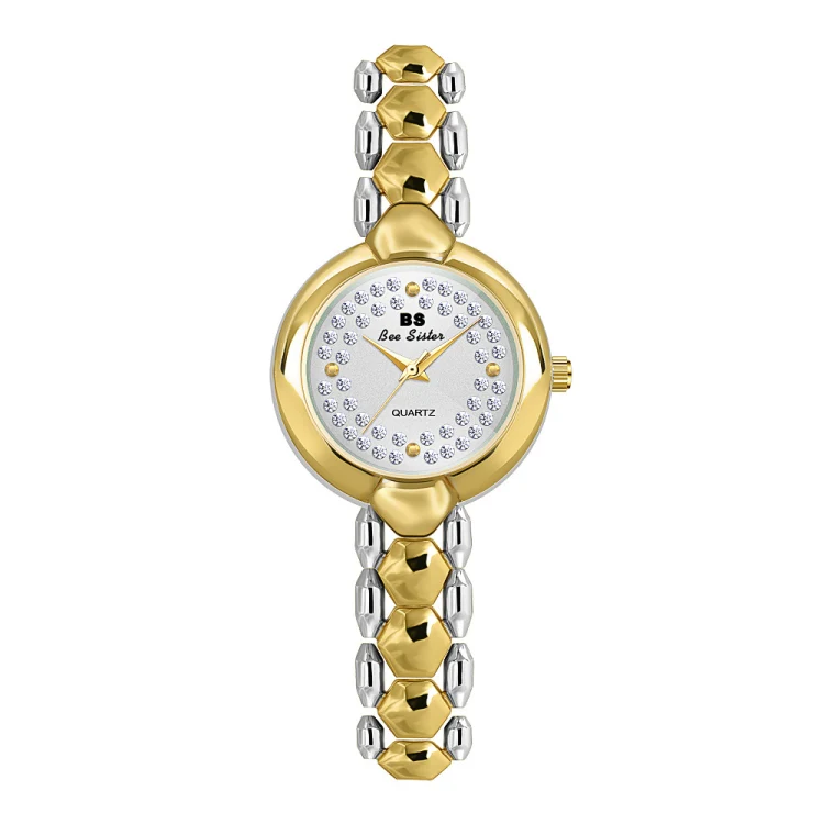 BS Bee Sister FA1691 Ladies Diamond Watch Jewelry Chain Watch(Golden Silver)