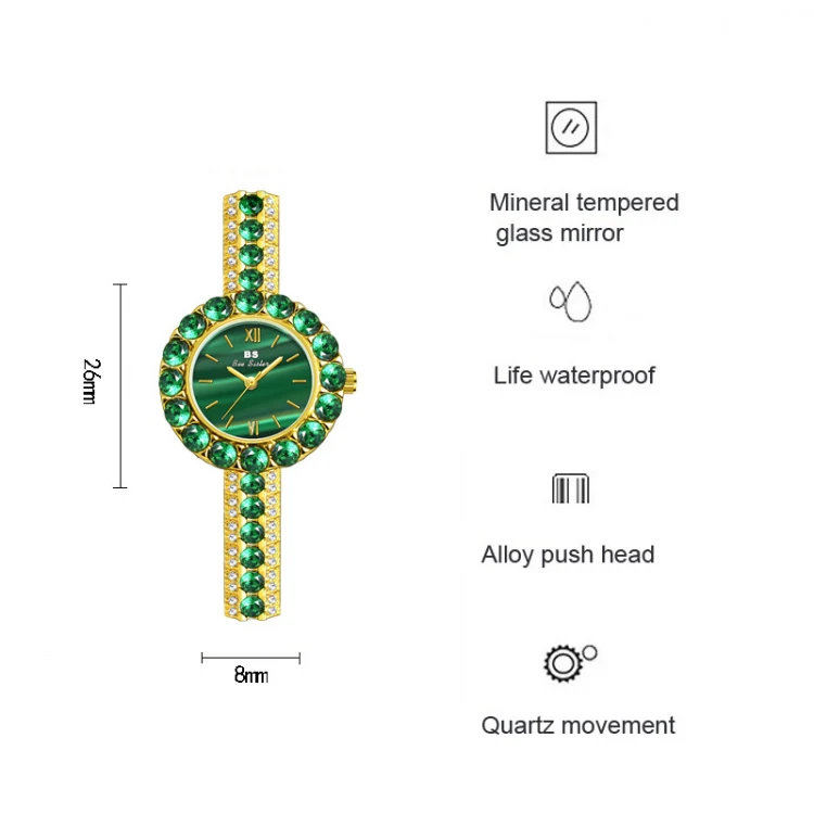 BS Bee Sister FA1698 Ladies Simple Temperament Retro Malachite Texture Small Green Watch(Gold) - Image 3