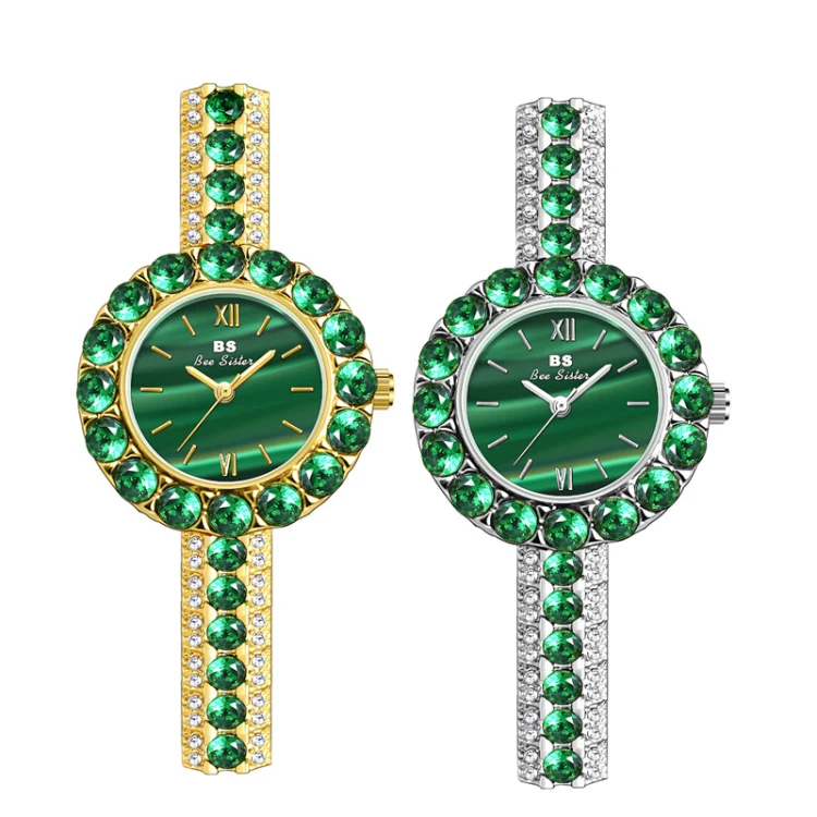 BS Bee Sister FA1698 Ladies Simple Temperament Retro Malachite Texture Small Green Watch(Silver) - Image 2