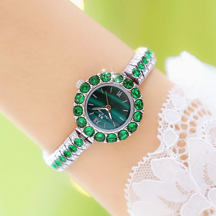BS Bee Sister FA1698 Ladies Simple Temperament Retro Malachite Texture Small Green Watch(Silver) - Image 7