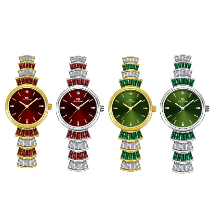 BS Bee Sister FA1700 Diamond Inlaid Ladies Watch Symphony Wrist Watch(Golden Green) - Image 2
