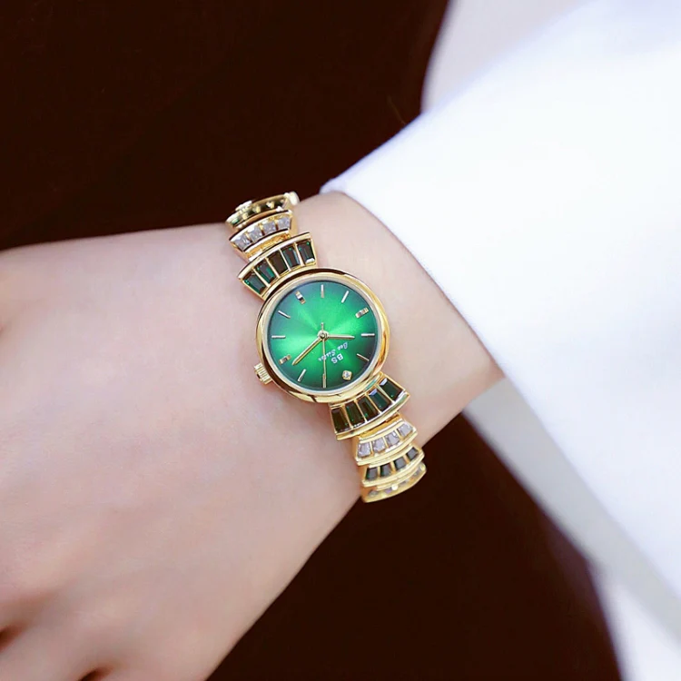 BS Bee Sister FA1700 Diamond Inlaid Ladies Watch Symphony Wrist Watch(Golden Green) - Image 6
