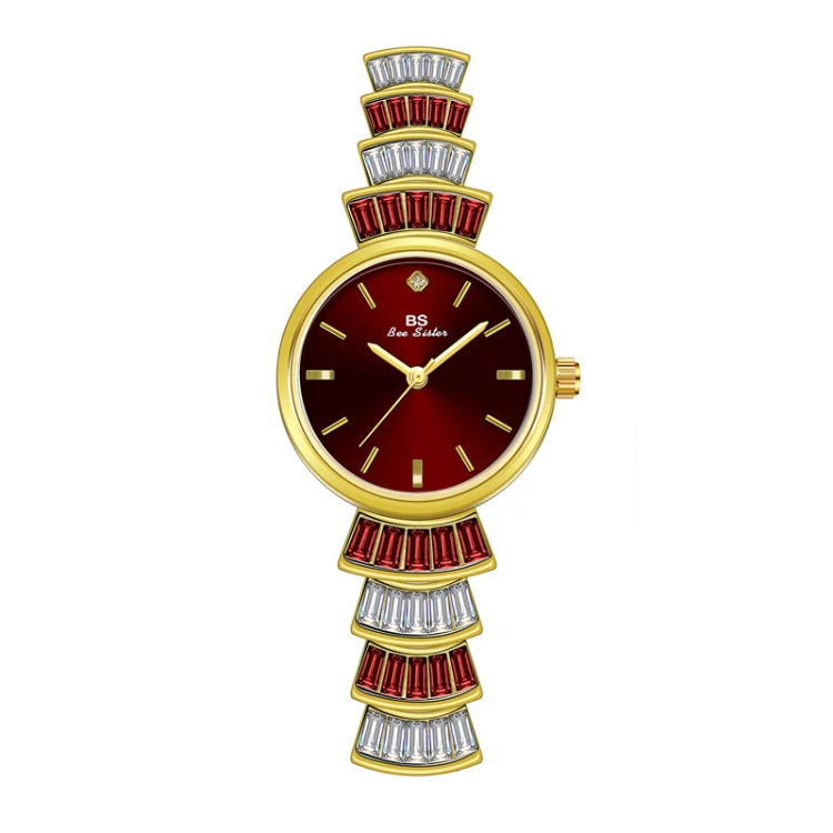 BS Bee Sister FA1700 Diamond Inlaid Ladies Watch Symphony Wrist Watch(Golden Red)