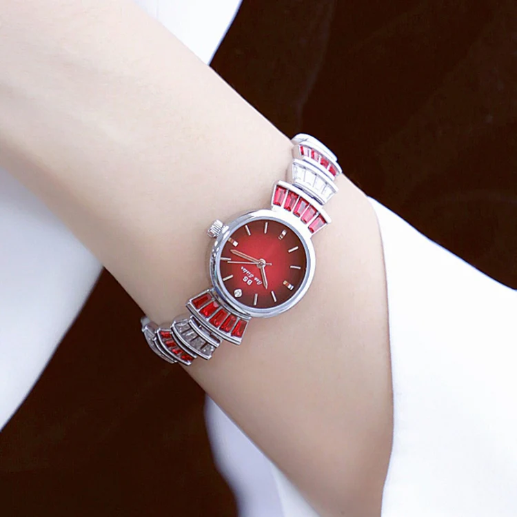 BS Bee Sister FA1700 Diamond Inlaid Ladies Watch Symphony Wrist Watch(Silver -red) - Image 6
