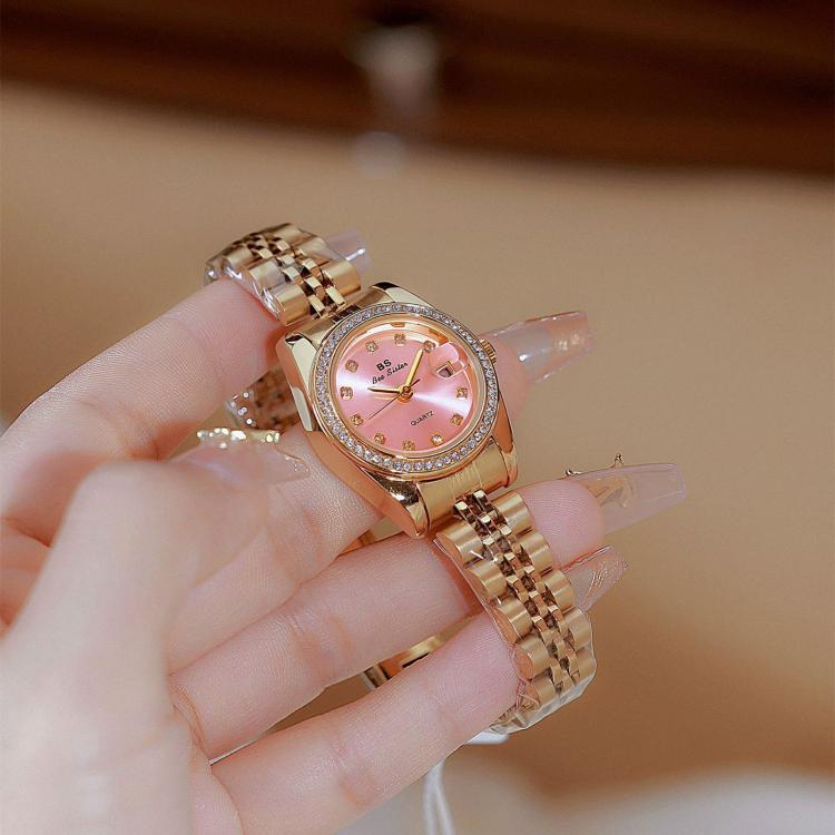 BS Bee Sister FA1787 Women Steel Band Dress Watch Rhinestone Bezel Analog Wristwatch with Date Calendar(Gold Green) - Image 5
