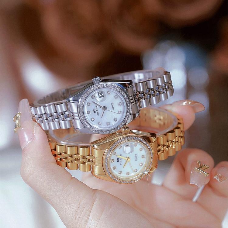 BS Bee Sister FA1787 Women Steel Band Dress Watch Rhinestone Bezel Analog Wristwatch with Date Calendar(Gold White) - Image 6