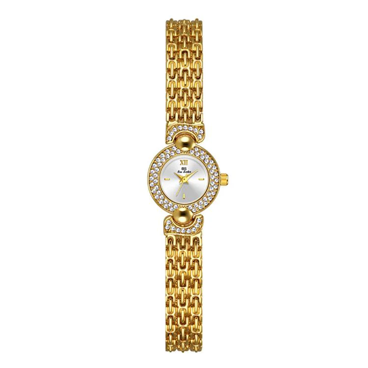 BS Bee Sister FA1841 Vintage Women Bracelet Watch Dainty Small Dial Rhinestone Quartz Dress Watch for Ladies(Gold White)