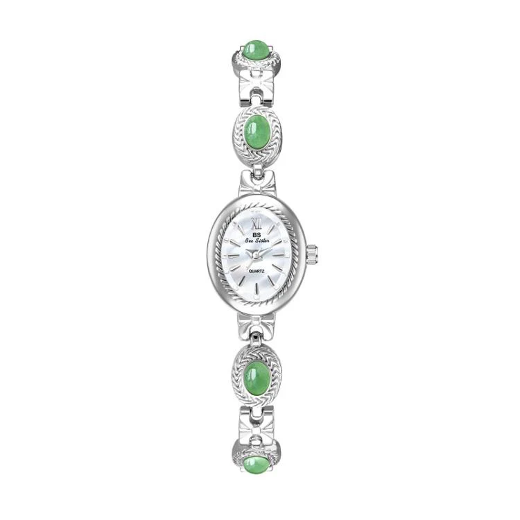 BS Bee Sister FA1859 Women Oval Bracelet Watch Vintage Analog Quartz Jewelry Dress Wristwatch(Jade Silver)