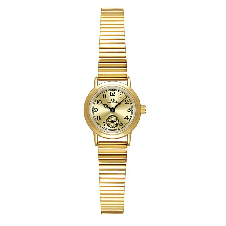 BS Bee Sister FA1870 Womens Vintage Small Round Watch With Bamboo Style Expansion Band & Small Seconds Dial(Retro Gold)