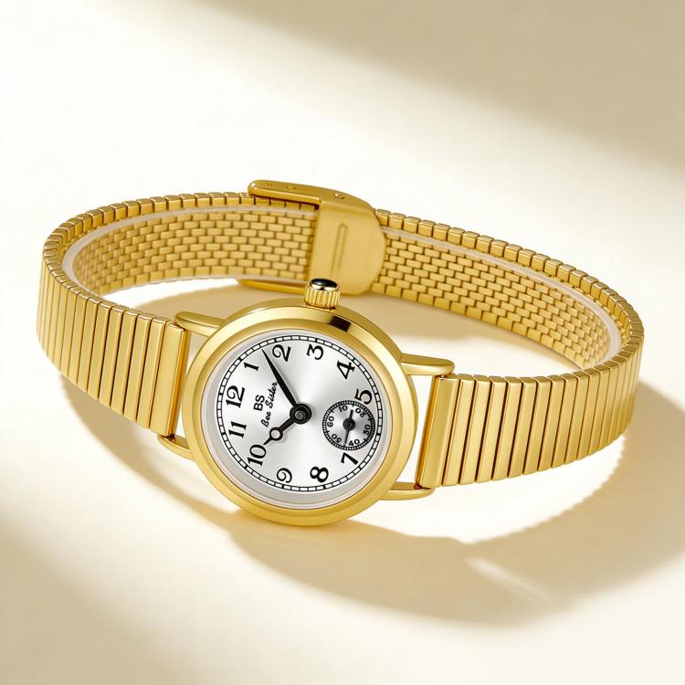 BS Bee Sister FA1870 Womens Vintage Small Round Watch With Bamboo Style Expansion Band & Small Seconds Dial(Retro Gold) - Image 2