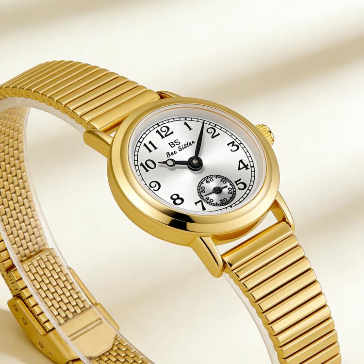 BS Bee Sister FA1870 Womens Vintage Small Round Watch With Bamboo Style Expansion Band & Small Seconds Dial(Silver) - Image 3