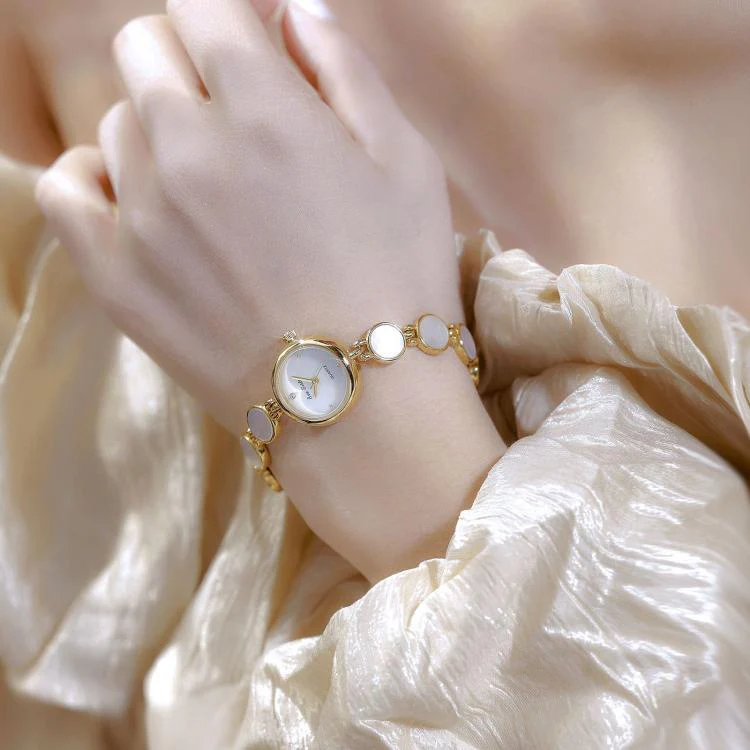 BS Bee Sister FA1873 Women Round Bracelet Watch Vintage Mother of Pearl Style Analog Quartz Dress Wristwatch(Gold White) - Image 6