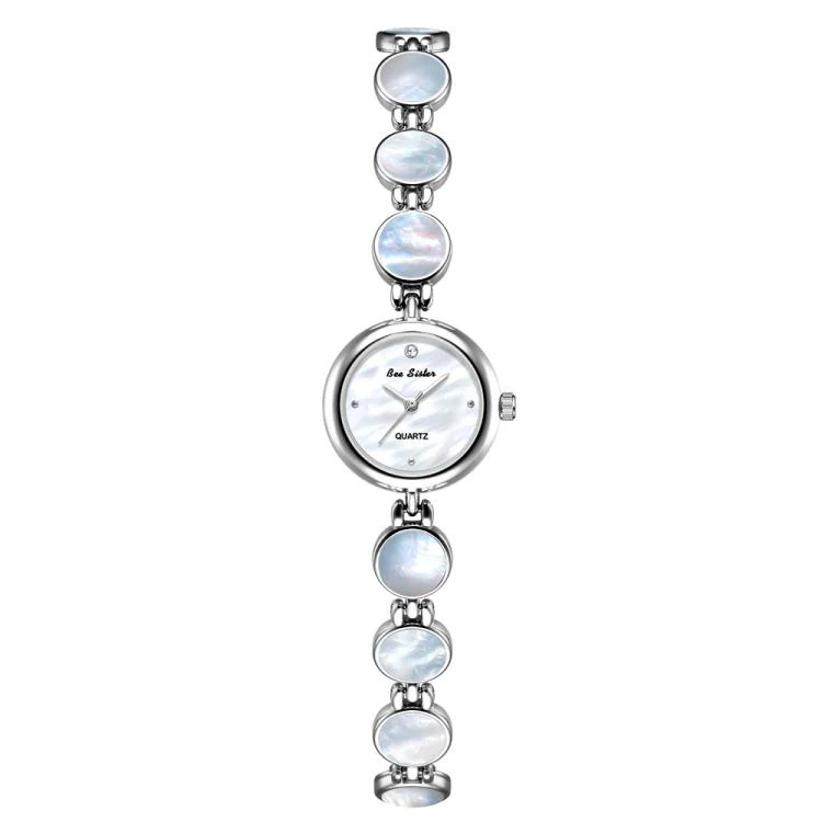 BS Bee Sister FA1873 Women Round Bracelet Watch Vintage Mother of Pearl Style Analog Quartz Dress Wristwatch(Silver White)