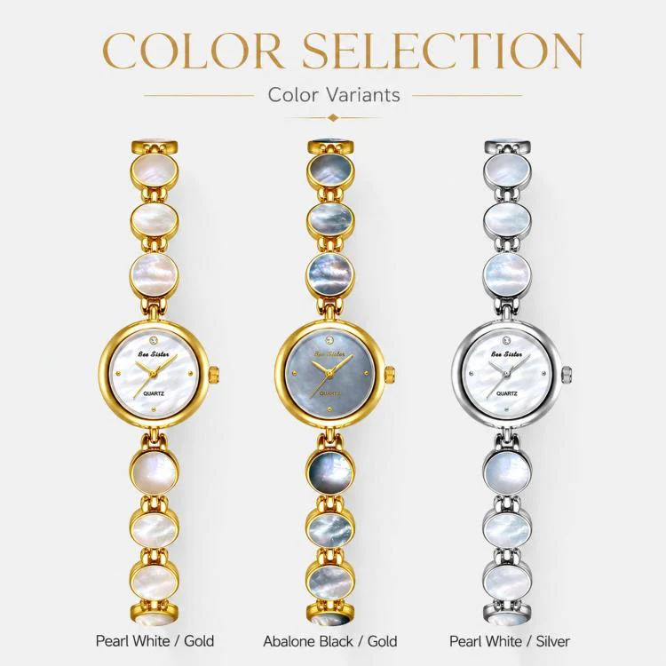 BS Bee Sister FA1873 Women Round Bracelet Watch Vintage Mother of Pearl Style Analog Quartz Dress Wristwatch(Silver White) - Image 2