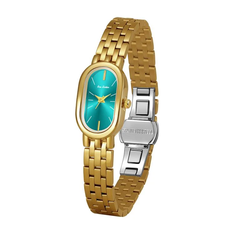 BS Bee Sister FA1905 Womens Vintage Oval Watch Quartz Dress Watch with Butterfly Clasp(Gold Blue)