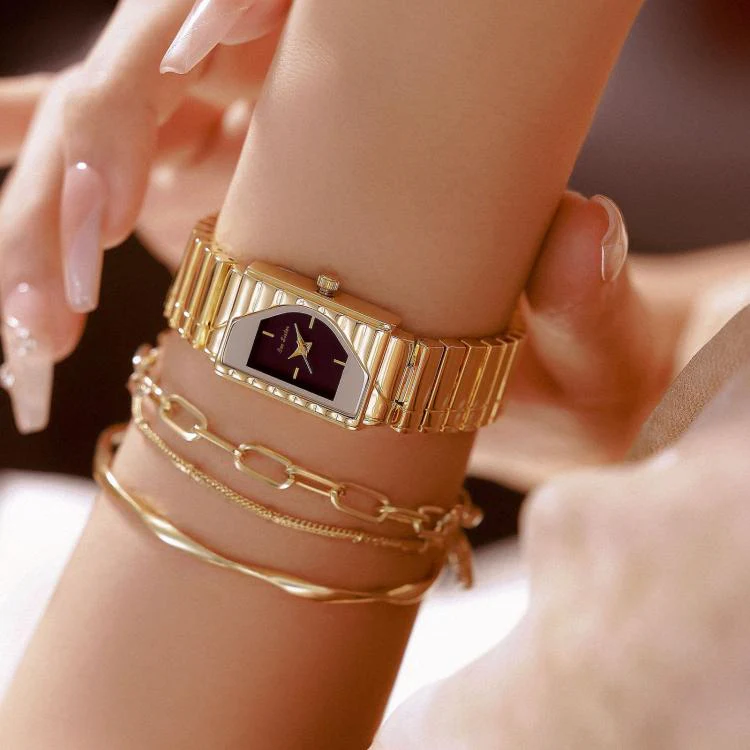BS Bee Sister FA1927 Womens Vintage Watch Elegant Asymmetrical Geometric Quartz Watch With Metal Strap(Gold White) - Image 5