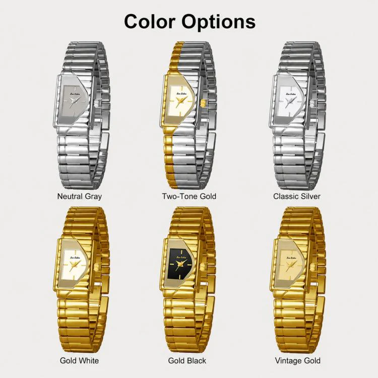 BS Bee Sister FA1927 Womens Vintage Watch Elegant Asymmetrical Geometric Quartz Watch With Metal Strap(Two-tone) - Image 2