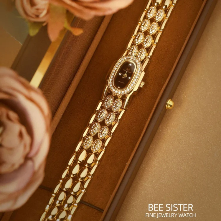 BS Bee Sister Stainless Steel Ladies Bracelet Watch Diamond Wristwatch(Golden Silver) - Image 4