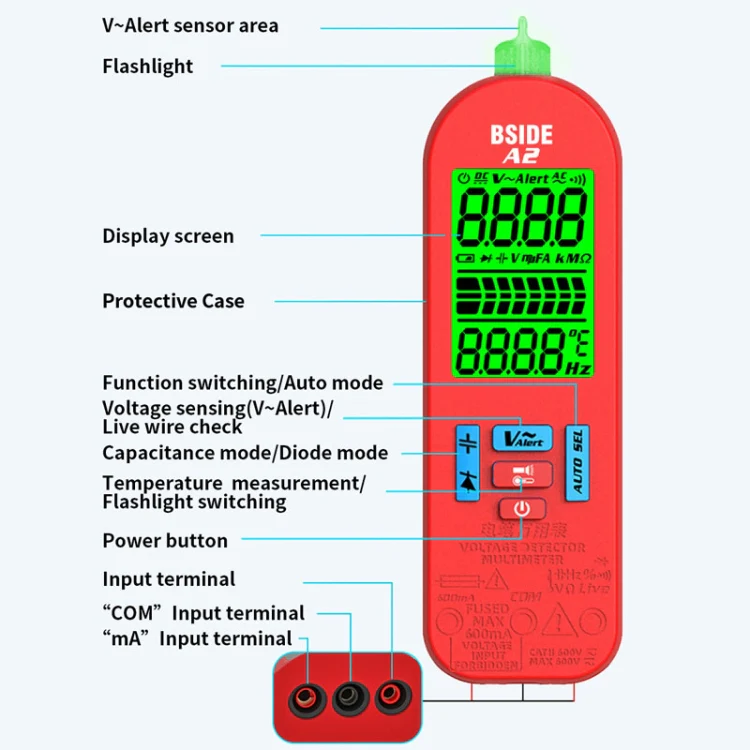 BSIDE A2 Charging Model Mini Digital Auto-Ranging Pencil Multimeter, Specification: Standard - Image 4