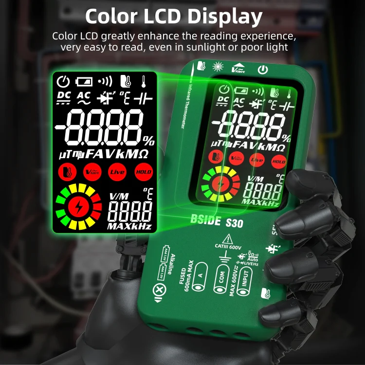 BSIDE S30 Smart Color Screen Infrared Temperature Measurement Multimeter(Green) - Image 9