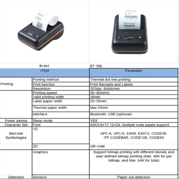 BT-58L 58mm USB+Bluetooth Thermal Label Printer(EU Plug) - Image 5