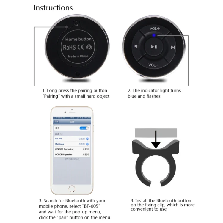 BT005 Car Wireless Bluetooth Controller Mobile Phone Multimedia Multi-functional Steering Wheel Remote Controller - Image 8