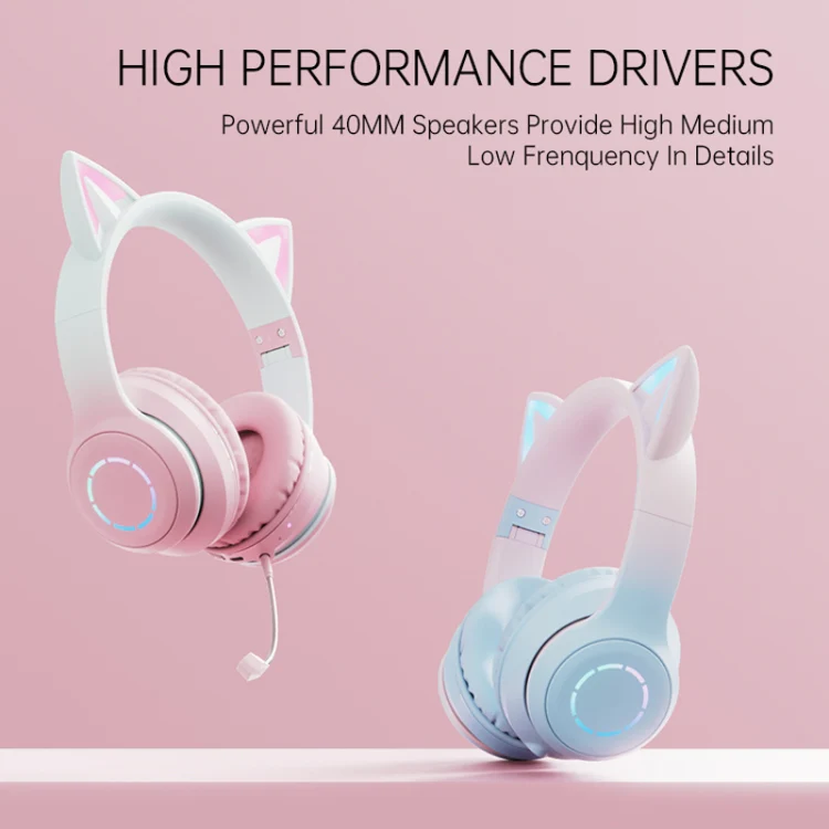 BT029C RGB Dual Modes Cat Ear Wireless Bluetooth Headphone(Blue) - Image 2