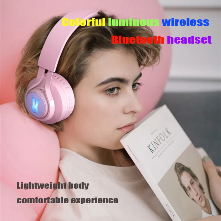 BT06C+ Children Head-mounted Cute Wireless Bluetooth Headset with Microphone & LED Light(Pink) - Image 3