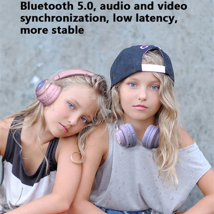 BT06C+ Children Head-mounted Cute Wireless Bluetooth Headset with Microphone & LED Light(Pink) - Image 4
