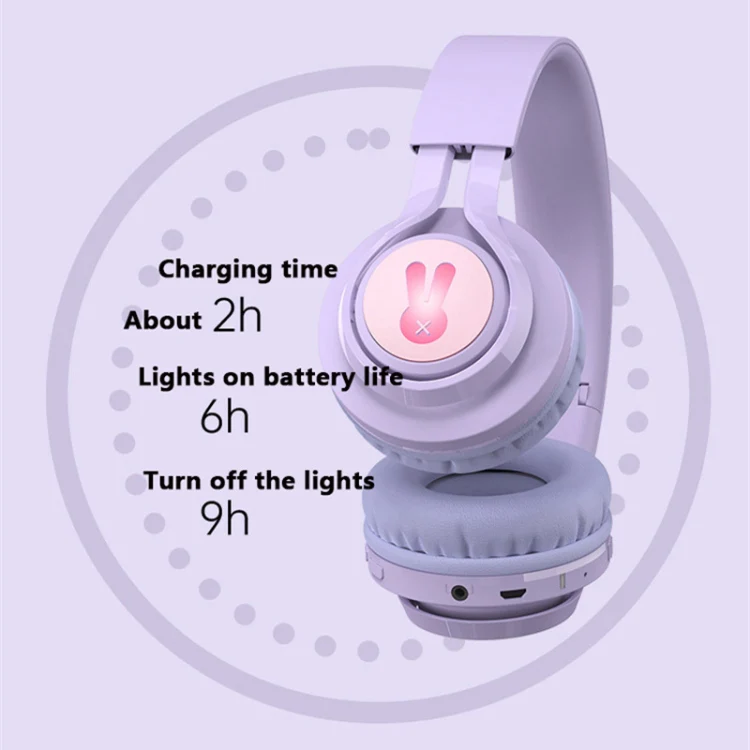 BT06C+ Children Head-mounted Cute Wireless Bluetooth Headset with Microphone & LED Light(Pink) - Image 6