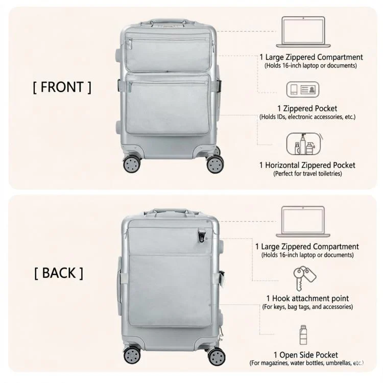 BUBM Luggage Attachment Organizer Bag Multifunctional Travel Bag External Laptop Sleeve for 16 inch Notebook(Apricot) - Image 4