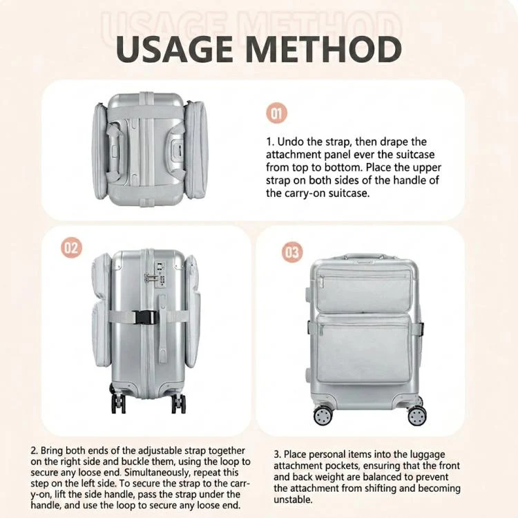 BUBM Luggage Attachment Organizer Bag Multifunctional Travel Bag External Laptop Sleeve for 16 inch Notebook(Apricot) - Image 7