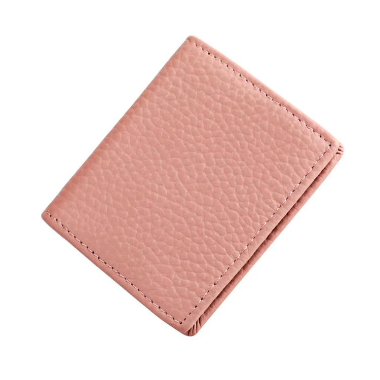 Buckle Storage Top-grain Cowhide Coin Purse(Pink)