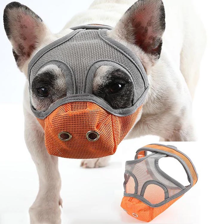 Bulldog Mouth Cover Flat Face Dog Anti-Eat Anti-Bite Drinkable Water Mouth Cover L(Grey Orange) - Image 2