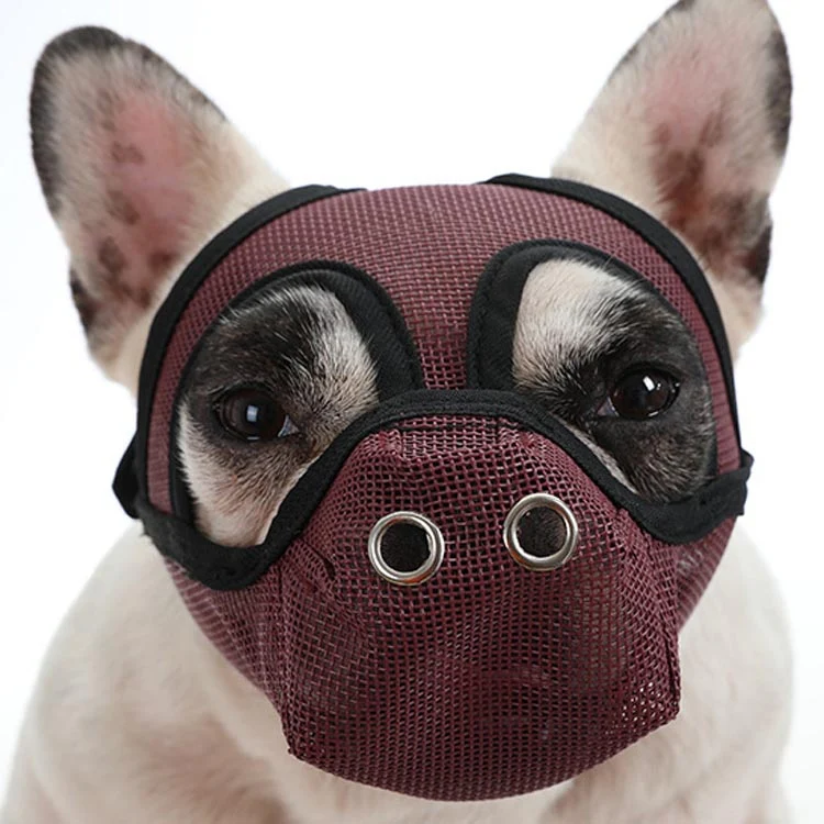 Bulldog Mouth Cover Flat Face Dog Anti-Eat Anti-Bite Drinkable Water Mouth Cover L(Wine Red)