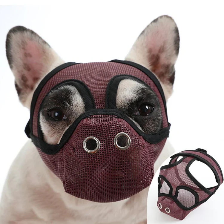 Bulldog Mouth Cover Flat Face Dog Anti-Eat Anti-Bite Drinkable Water Mouth Cover L(Wine Red) - Image 2