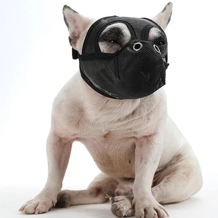 Bulldog Mouth Cover Flat Face Dog Anti-Eat Anti-Bite Drinkable Water Mouth Cover M(Black)