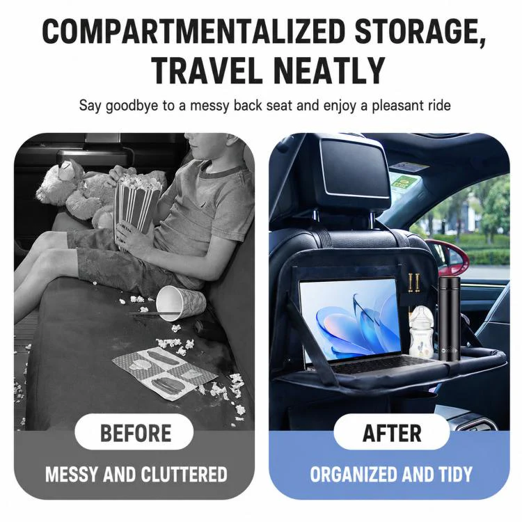 BY-1608 Oxford Cloth Car Seat Back Storage Bag Foldable Vehicle Dining Table Backseat Organizer - Image 5