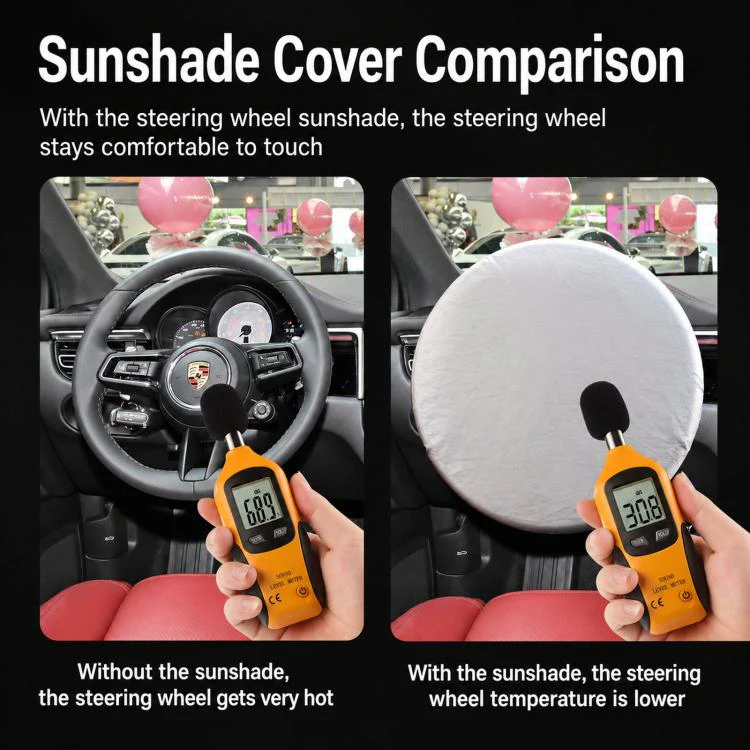 BY-1761 42cm Universal Sun Protection Heat Wheel Cover 190T Silver Coated Fabric Steering Wheel Sun Shade Cover(Silver) - Image 5