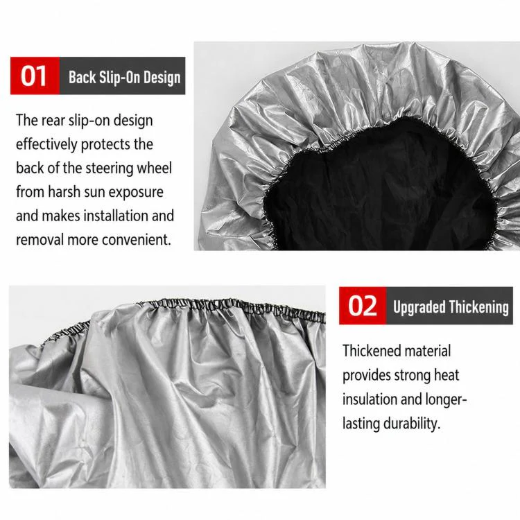 BY-1761 42cm Universal Sun Protection Heat Wheel Cover 190T Silver Coated Fabric Steering Wheel Sun Shade Cover(Silver) - Image 7