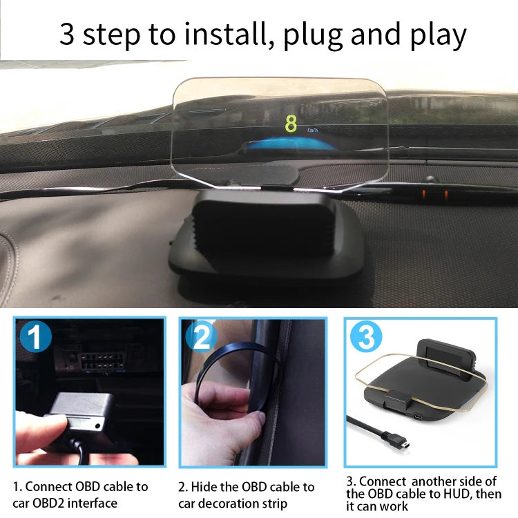 C1 OBD2 + GPS Mode Car HUD Head-up Display Compass / Speed / Water Temperature / Voltage Display / Speed Alarm / Fault Alarm - Image 12