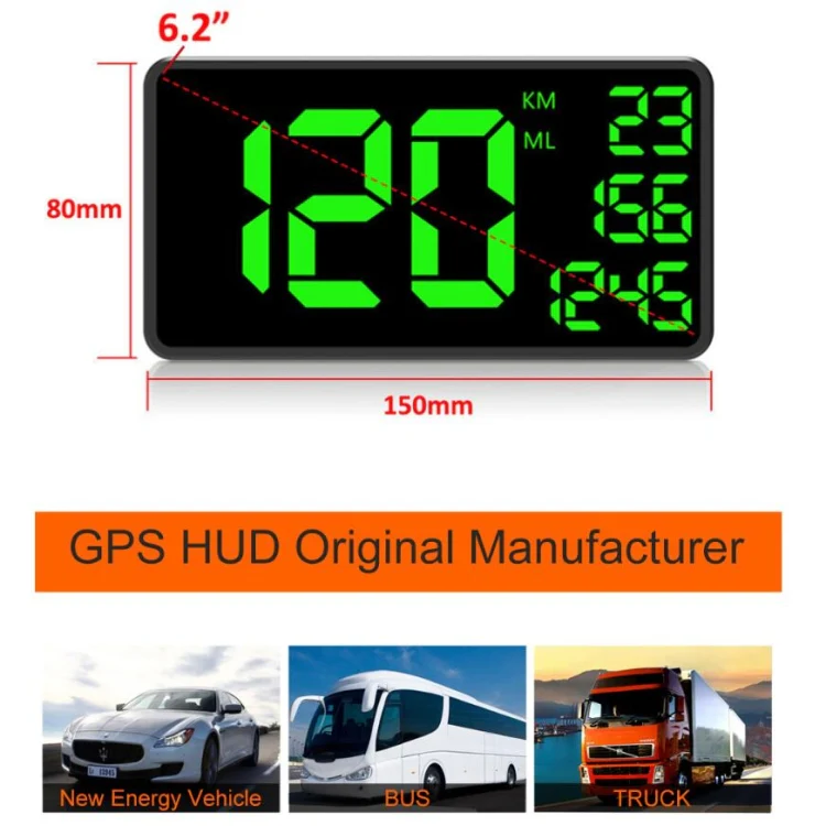 C1090 6.2 inch HUD Car Head-up Display GPS Car Universal Mileage Speed Meter Speeding Alarm / GPS Satellite Speed Measurement(Black) - Image 5