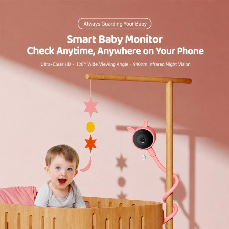 C11 2MP Wireless Wi-Fi Baby Monitor Care Camera, Plug Type:AU Plug(Pink) - Image 3