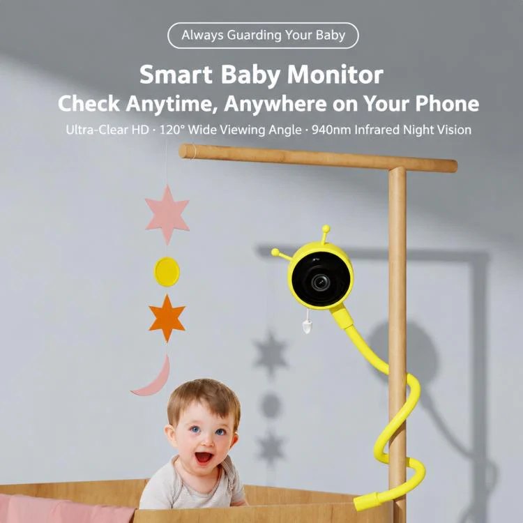 C11 2MP Wireless Wi-Fi Baby Monitor Care Camera, Plug Type:UK Plug(Yellow) - Image 3
